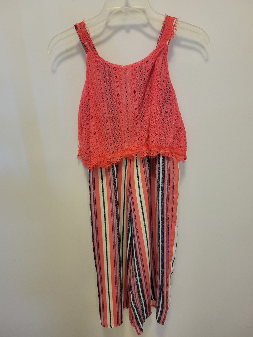 Self Esteem Kids Jumpsuit With Frayed Pink Lace